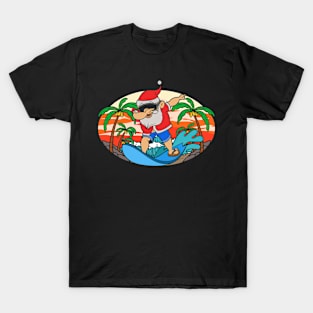 Funny Surfing Santa Claus Dabbing Tropical Christmas In July T-Shirt